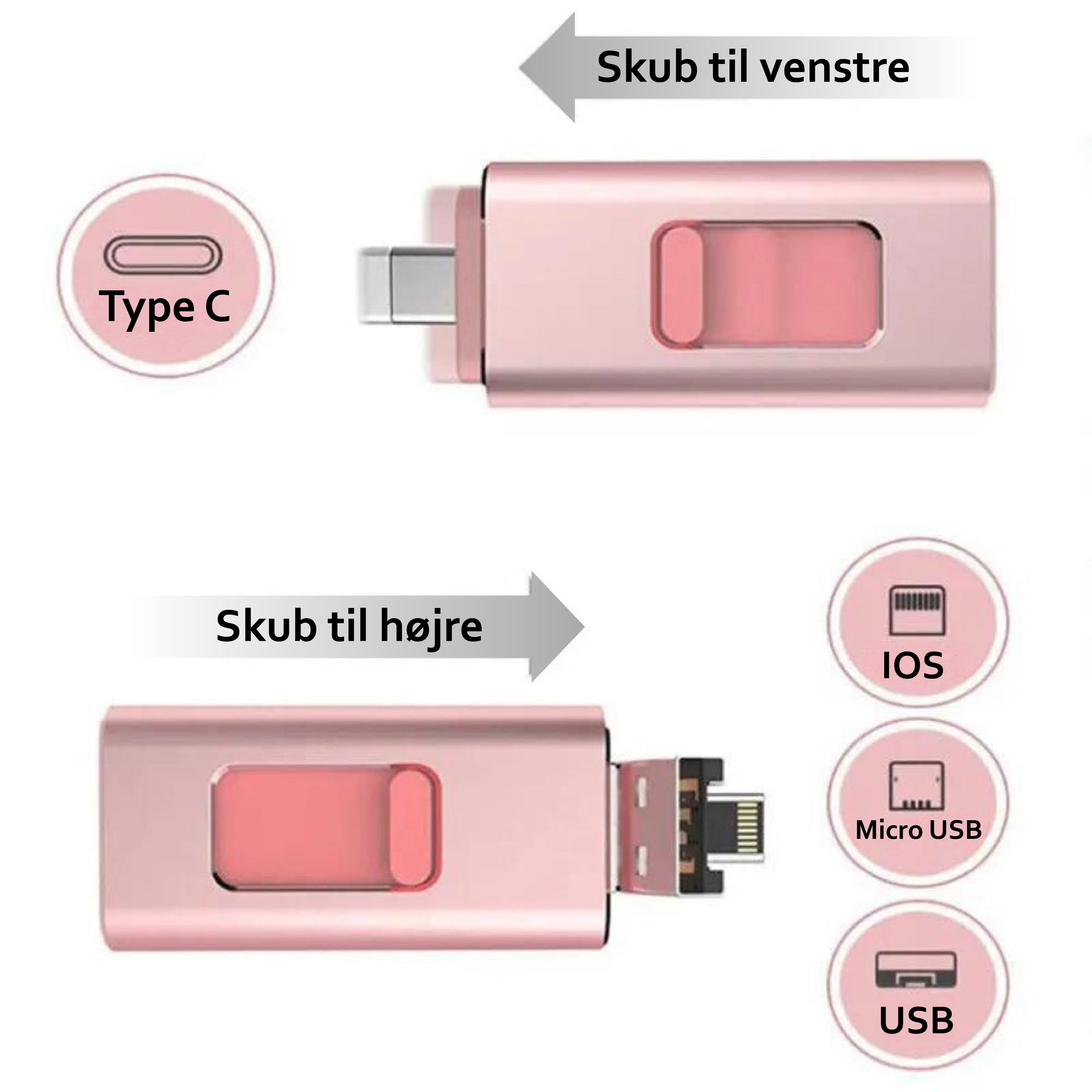 #Hav aldrig en Fuld Mobil igen med vores 4-i-1 Flashdrev. Denne her passer til enhver enhed!