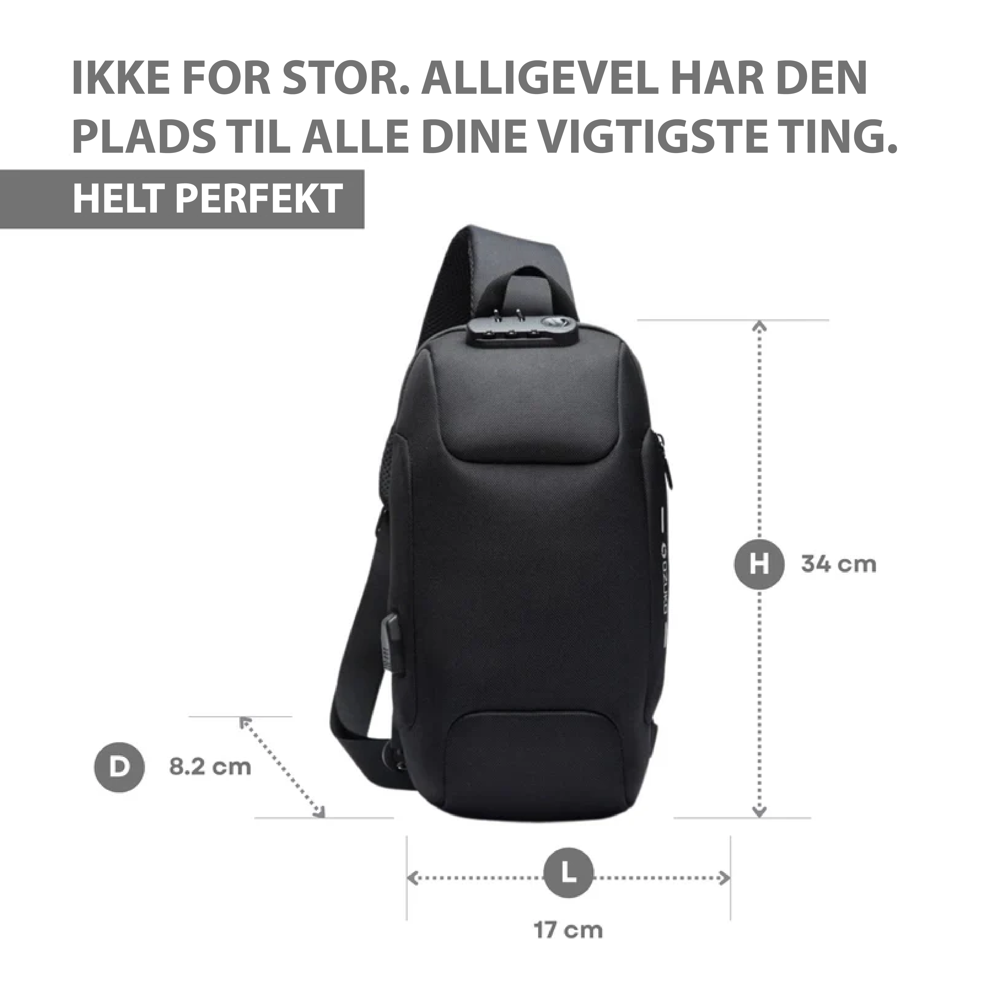 Tyverisikret Crossbody Taske med USB-Opladning | Ergonomisk & Praktisk