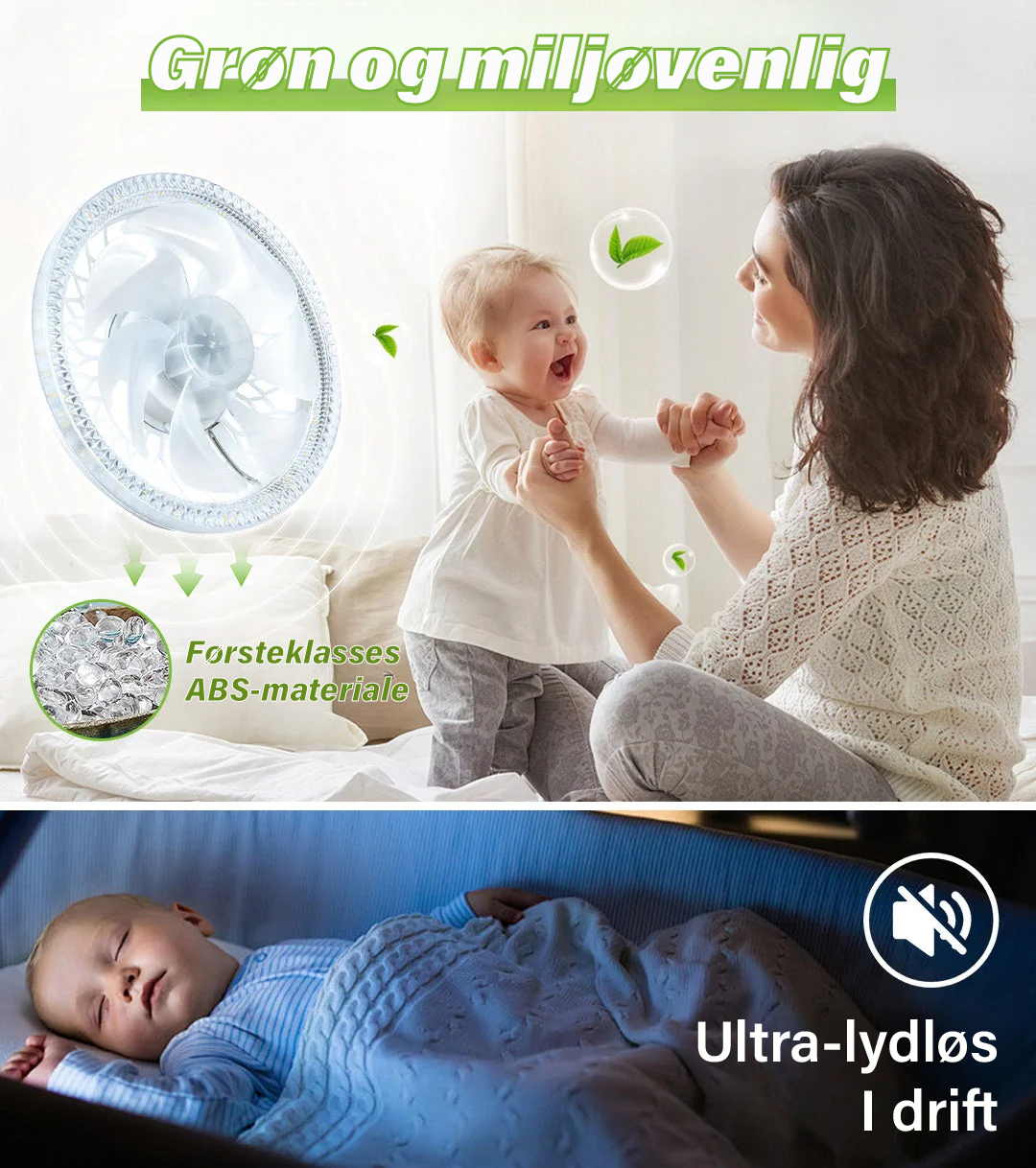 #2-i-1 Lydløs Justerbar Ventilatorlampe med Fjernbetjening