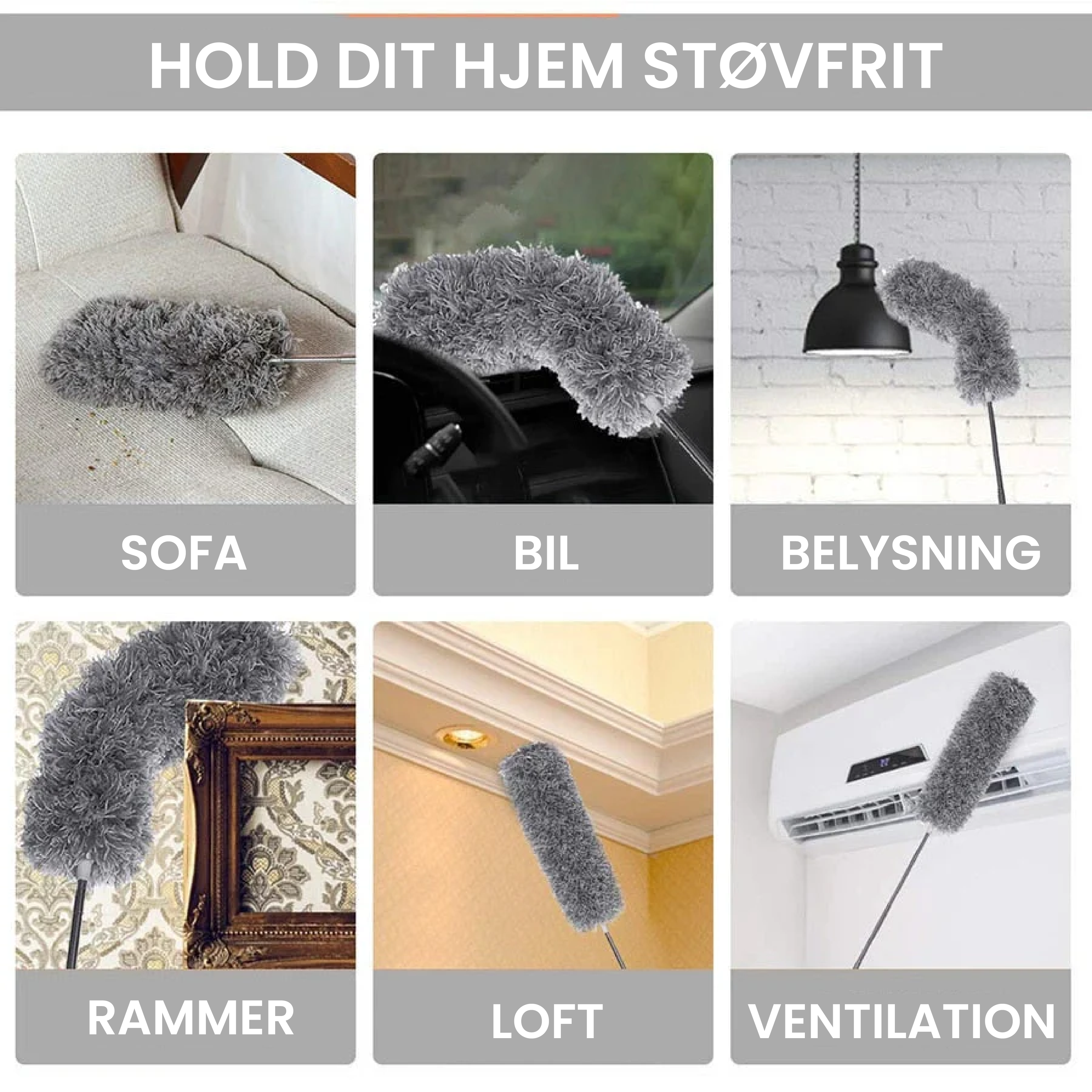 Microfiber 2,5-Meter Udtrækkelig Afstøver – Støvfri Loftventilator & Hjemmerengøring