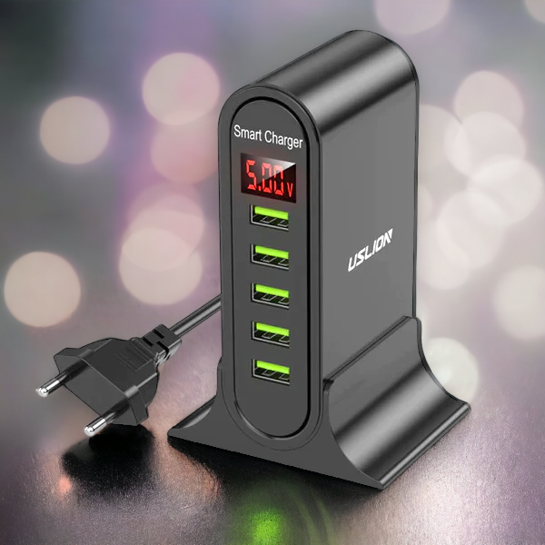 5-Port USB-ladestation – Hurtig og effektiv oplader til flere enheder i hjemmet og på kontoret